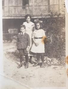 Bessie Margolin, Dora and Jack in Home Courtyard in 1919