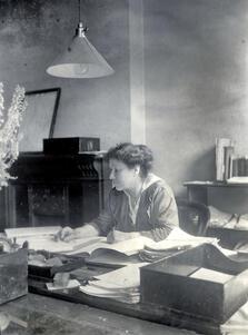 Hannah Floretta Cohen working at a desk