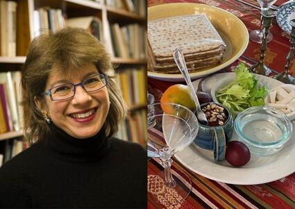 Collage of Susannah Heschel and Seder Plate with Orange