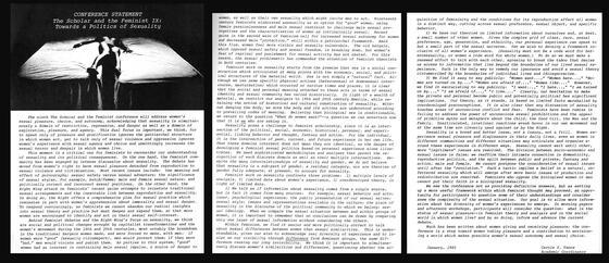 "The Scholar and the Feminist IX: Toward a Politics of Sexuality" Conference Program Excerpt, April 1982