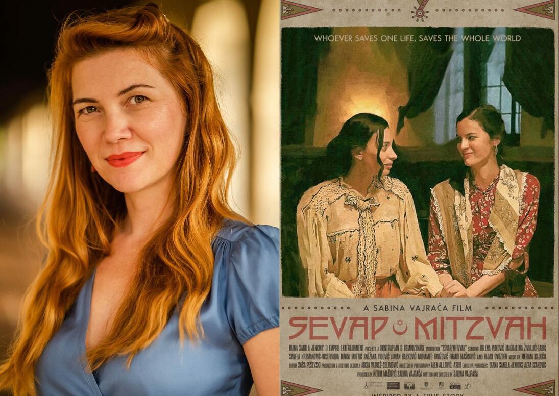 Sabina Vajraca and a poster from Sevap/Mitzvah