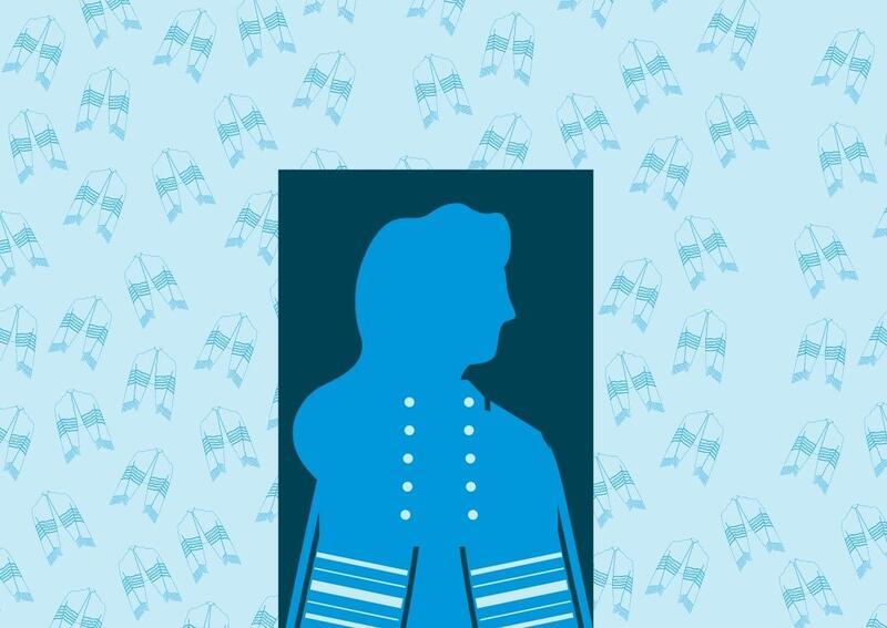 Blue Figure Wearing Tallit in Foreground, Background of Outlined Tallitot Wallpaper