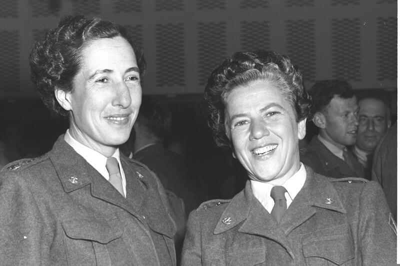 Shoshana Werner (left) and Shoshana Gershonowitz, both in uniforms, smiling for a photo.
