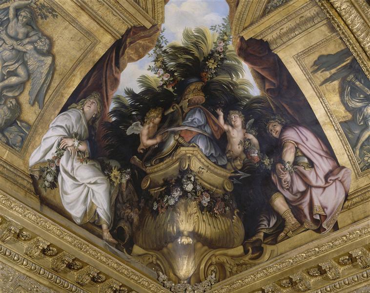 A painting of Titus, right, and Berenice, left, in the Salon de Venus in the Palace of Versailles