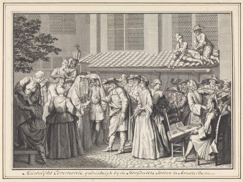 A print of an Ashkenazi Dutch wedding ceremony.