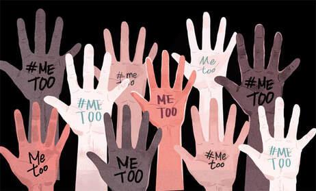 Illustration of Raised Hands with #MeToo Written on the Palms