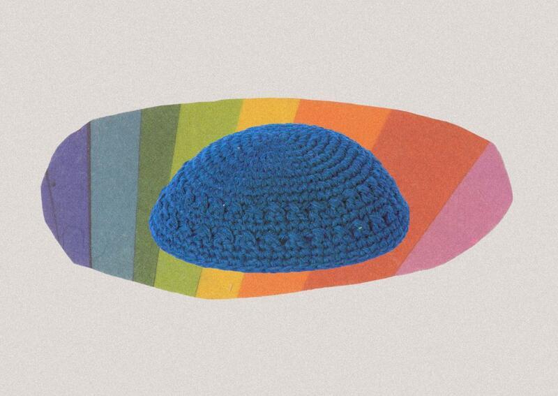 Collage of a kippah and a rainbow