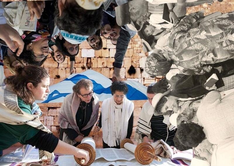 Collage of the Kotel and people part of the organization, Women of the Wall