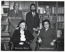 Muriel Rukeyser with fellow poets Randall Jarrell, Wallace Stevens, Alan Tate, Marianne Moore in 1955