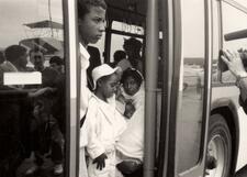 Ethiopian Jews at the airport immigrating to Israel. Around 1980.