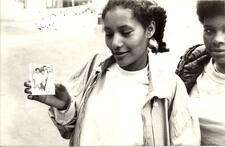 Ethiopian Jewish woman holding a photograph. Around 1980.