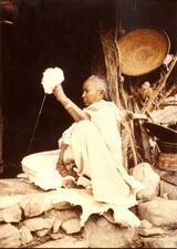 Ethiopian Jewish woman spinning yarn