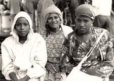 Ethiopian Jews at the airport immigrating to Israel. Around 1980. 