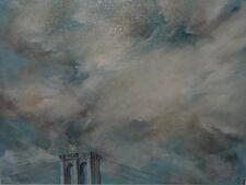 Oil painting depicting the Brooklyn Bridge