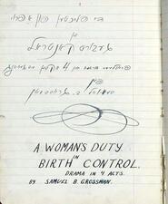 "A Woman's Duty in Birth Control: A Drama in Four Acts" Program Cover by Samuel B. Grossman, 1916