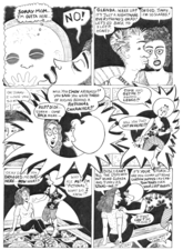 A page of a comic in which a woman wakes up from a nightmare, and there is a "fourth wall break" where another woman drags the author out from behind the comic strip and tells her to stop telling her own story through fictional stand-ins