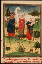 Illustration of Elkanah and his two wives, Hannah and Peninnah, returning to Ramah.
