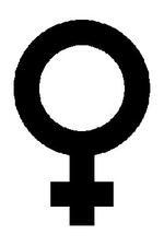 Symbol for female or woman in black on white background; Unicode symbol from Verdana font, with 15px stroke thickness