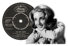 An image of Lesley Gore's record with an inset image of her resting her chin on her folded arms