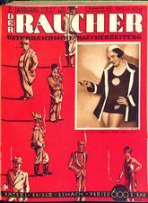 Red magazine cover with illustrations of people smoking, and an inset photo of Hedy Bienfeld wearing a swim cap, robe, and a swimsuit with a star of David emblem, holding a cigarette