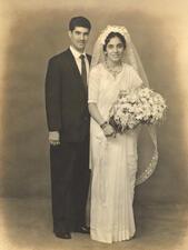 "Abraham and Diana." Artist Siona Benjamin's fathers cousins wedding photo in Mumbai India 1950s.