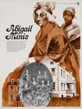 A poster featuring sketches of Abigail Minis and an African-American servant, with inset images of a house and a family portrait