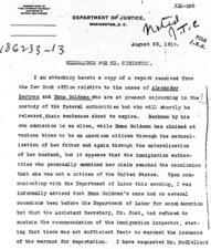 J. Edgar Hoover on Emma Goldman and Alexander Berkman, August 23, 1919, page 1
