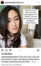 Liz Kleinrock Instagram Still (with Brené Brown quote "if you're not in the arena also getting your ass kicked, I'm not interested in your opinion" 