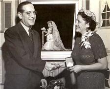 Beatrice Alexander Receiving the Fashion Academy Gold Medal from Emil Hartman, 1951