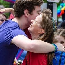 People Embracing at the Boston Pride Parade, 2013