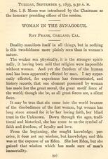 Excerpt from Ray Frank's Paper, "Woman in the Synagogue," Given at the Jewish Women's Congress, 1893