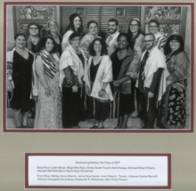 a photo of fourteen people wearing prayer shawls