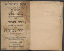 Two pages of an old book, one blank, one with typed Hebrew and Italian text