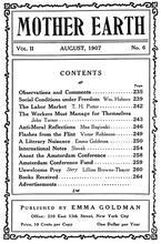 Emma Goldman's "Mother Earth," Table of Contents, August 1907
