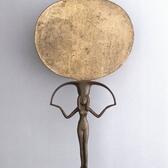 Mirror made of silver and copper alloy. Nude female figure-handle with vivid dark green patina with some brown areas. 