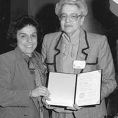 Aline Kaplan and Donna Shalala at Hunter College, 1983