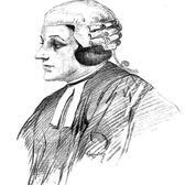 Pencil sketch of Joan Rosanove wearing judicial robes and wig