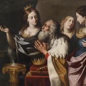 A painted illustration of King Solomon surrounded by three of his wives.