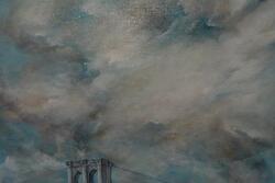Oil painting depicting the Brooklyn Bridge