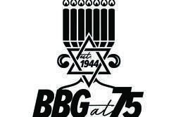 Black and white image of BBG at 75 logo featuring a Star of David with the words "established 1944" inside, an illuminated menorah above, and the words "BBG at 75" below.
