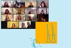 Collage of Zoom Youth Phone-Banking Call Screenshot and Shabbat Candles, Pomegranate Symbol