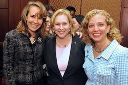 Representatives Gabrielle Giffords (left), Kirsten Gillibrand (center), and Debbie Wasserman Schultz (right)
