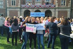 Abby Richmond and her friends, campaigning for Hillary Clinton