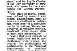 "Women Criticize Psychology Unit" New York Times, September 6, 1970