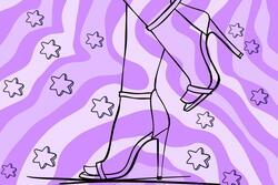 Outlined drawing of high heels and Jewish stars on bright purple background