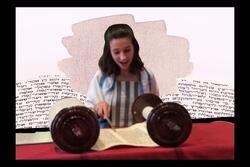Collage of Sasha Kranson-Forrest reading from the Torah at her Bat Mitzvah