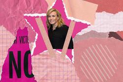 Collage of Chelsea Handler and torn pink paper