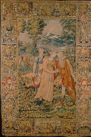 A tapestry depicting Rachel giving Bilhah to Jacob. 
