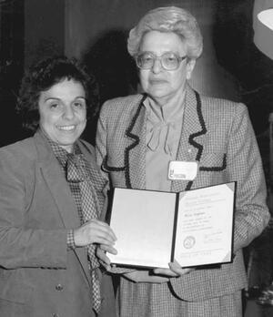 Aline Kaplan and Donna Shalala at Hunter College, 1983