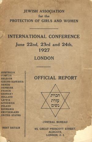 Front page of a conference program, with English text, a Star of David, and some Hebrew text